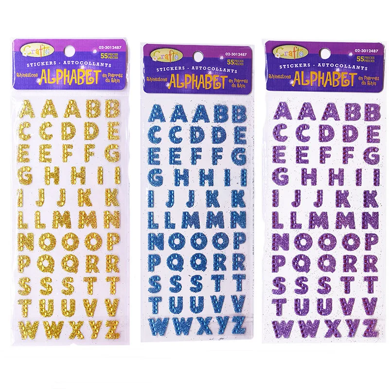 3Pcs/Lot Glitter Crystals Alphabet Letter Stickers DIY Handmade Scrapbooking Sticker Self Adhesive A-Z English Words Sticker 