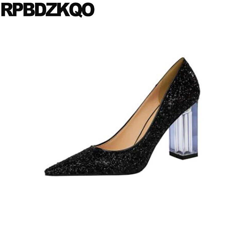 Golden Vrouwen Maat 4 34 Dik Puntschoen Goedkope 11 43 Slip Op 10 42 Zwart  Zilver Blok Pompen 2021 plus Glitter Hoge Hakken Schoenen|Damespumps| -  AliExpress
