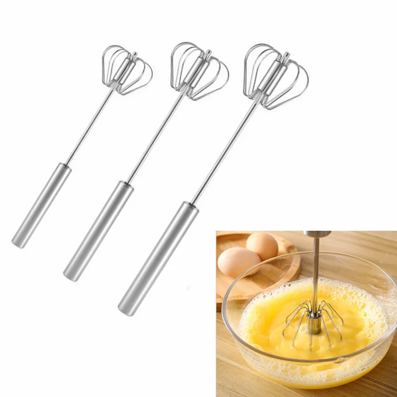 Semi-automatic Egg Beater Stainless Steel Whisk Manual Hand Mixer Self Turning Stirrer Kitchen Tools Gadgets | Дом и сад
