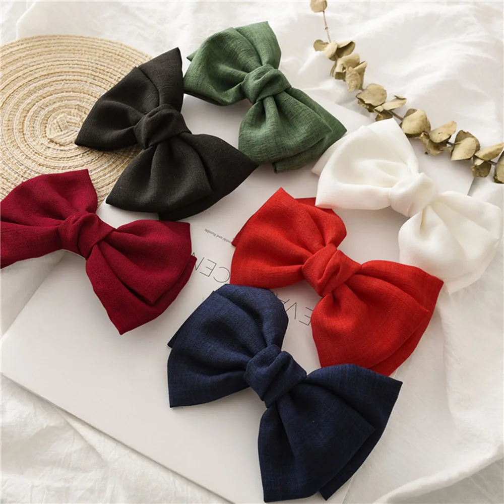 Vintage Fashion Linen Oversized Bow Hair Clip Korean Headwear Ponytail Clip Simple Fabric Woman Head Flower Gift