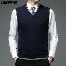 

Top Quality New Autum Fashion Brand Solid 6% Wool Pullover Sweater V Neck Knit Vest Men Trendy Sleeveless Casual Men Clothing
