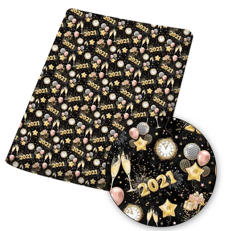 

Polyester Cotton Fabric Happy New Year 2021 Printed Cloth Sheet Handmade Mask DIY Dress Supplies Home Textile Patch 45*145cm 1pc