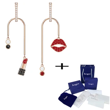 

SWA Fashion New MINE Pierced Earrings Fresh Romantic Lips and Lipstick Ladies Glamour Stud Earring Jewellery Retro cute