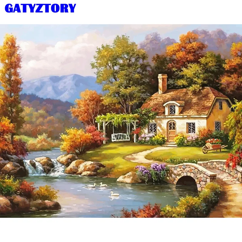 

GATYZTORY Rural Landscape Framed DIY Painting By Numbers Kit Canvas Painting Wall Art Picture Coloring By Numbers For Home Decor