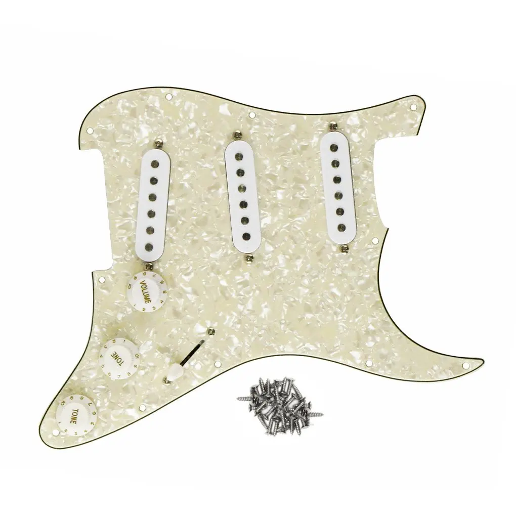 Загруженный Prewired Pickguard одиночные катушки звукосниматели Набор Fit Fender электрогитара Strat часть, 4Ply в возрасте жемчуг