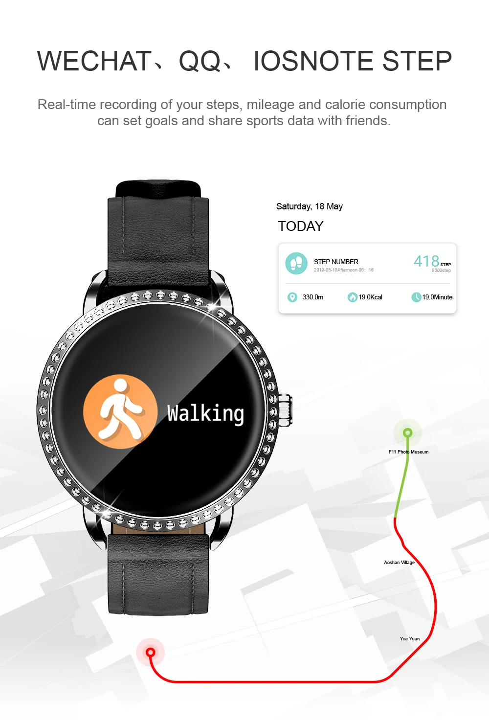 H7 модный кожаный ремешок Smartwatch для женщин Водонепроницаемый Bluetooth gps трекер Peometer Удаленная камера здоровье браслет часы