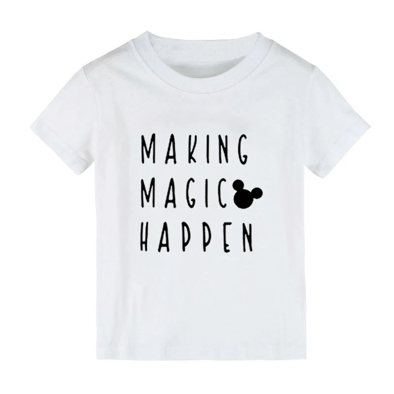 Детская футболка с принтом «Making Magic suce» и «mouse», рубашка для мальчиков и девочек, детская одежда для малышей, забавные уличные футболки, CZ-167 - Цвет: Белый