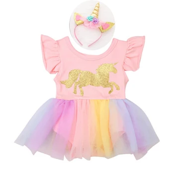 

New Born Infant Baby Girl Unicorn Party Dress Toddler Girl Clothes Fantasia Infantil Halloween Costume Bodysuit Jumpsuit Rompers