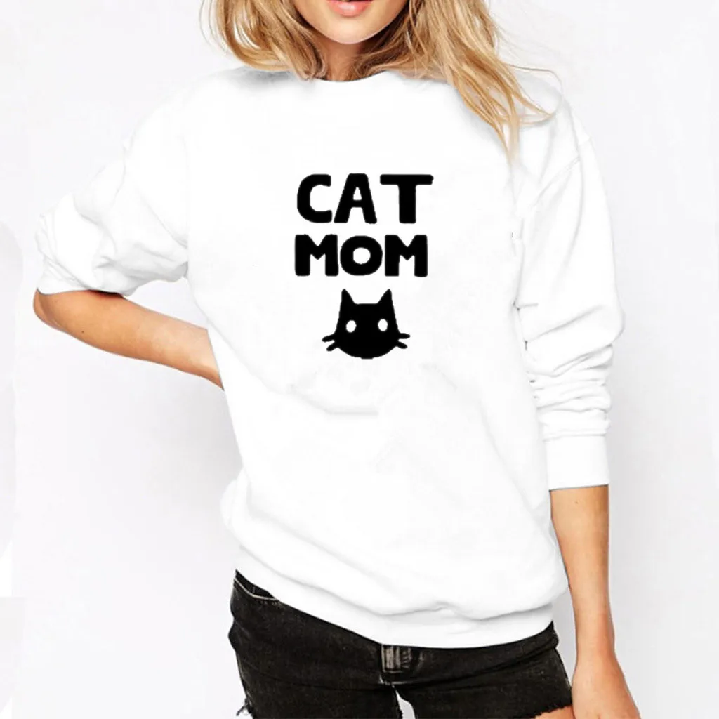 Осень свитшоты Женские топы с надписью «What MoM» принт «Cat MoM» Повседневный пуловер Джемпер с длинными рукавами женская одежда# G8