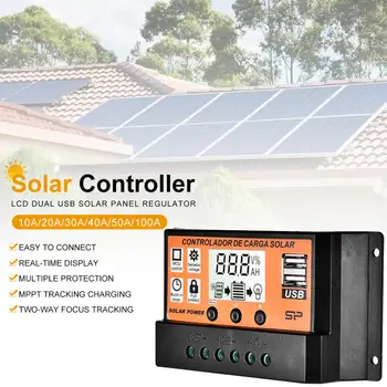 

MPPT 10A/20A/30A/40A/50A/100A Auto Solar Charge Controller LCD Dual USB Solar Panel Regulator Built-in Short Circuit Protection