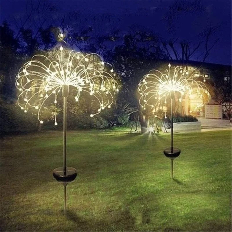 1PC Solar Fireworks Lamp Outdoor Grass Globe Dandelion Flash String Fairy lights 90 /120/150 LED For Garden Lawn Holiday Light 2pcs colorful solar lamp outdoor waterproof decorative stake lights for villa garden grass courtyard