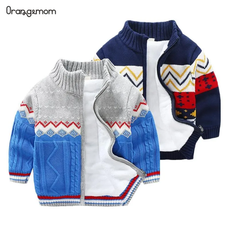 Brand Children Sweater Winter Spring Kids Knitted Sweaters For Boys Cardigan Thick Baby Jacket Velvet Lined Gray And Blue Coat toddler sweatshirt,winter sweater,kids sweatershirts