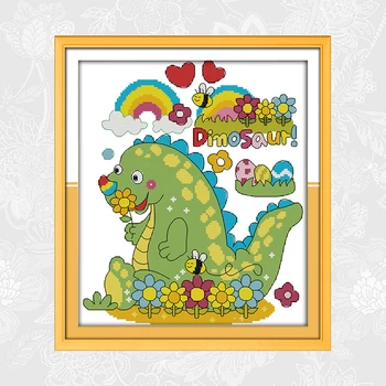 

Dinosaur Paradise Cross Stitch kits, DIY Handmade Embroidery Needlework Set, Printed Fabric Cartoon Cross-stitch Home Decoration