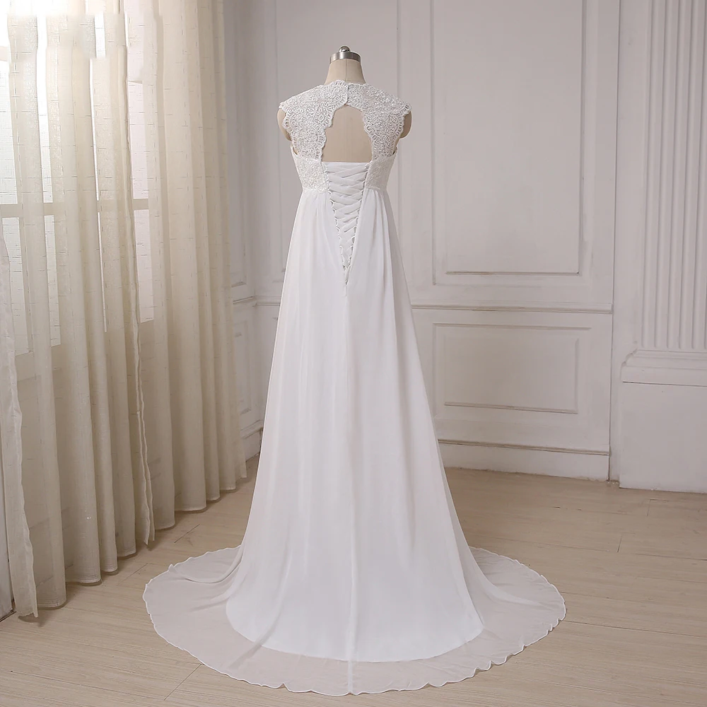 Beach Wedding Dresses Vestido De Noiva Cap Sleeve Sweetheart Empire Chiffon Bridal dress Lace Pregnant Weding Dress Cheap