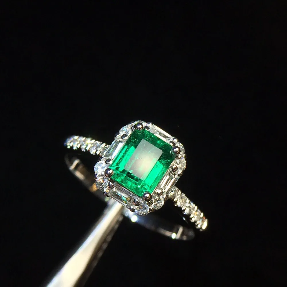 Изумрудное кольцо 0.73ct ювелирные изделия чистый 18 К золото природа зеленый изумруд драгоценные камни женские кольца для женщин тонкое кольцо