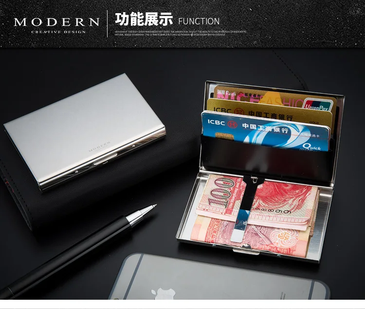 Modern- Brand Stainless Steel Card Holder Wallet Coin Purse Credit Card Organizer RFID Blocking