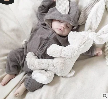Детская одежда для малышей 0-2 лет, милый комбинезон на молнии с заячьими ушками