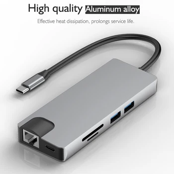 

Type C Hub HDMI Converter 9 in 1 Type C to HDMI USB 3.0 PD VGA SD/TF Card Reader Multiport Adaptor for Laptops Notebook Computer