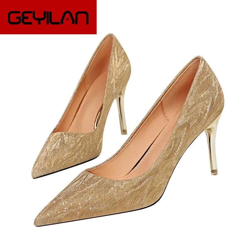

2020 Spring Newest Women Pumps Heels Shoes 5 CM 7 CM 9 CM Silver Gold Party Office Formal Dress Shoes Plus Size Sexy Pumps