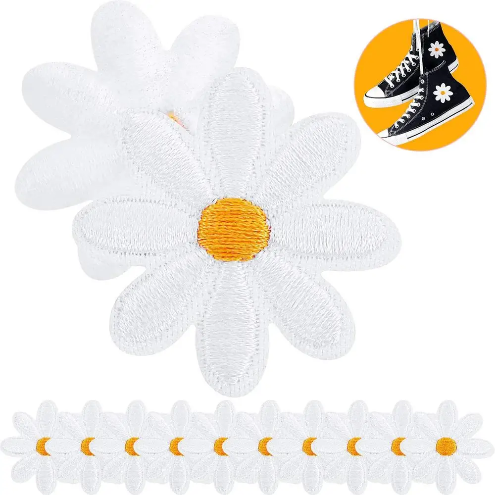 

10Pcs 1.4 Inch Mini Sun Flower Daisy Embroidery Patches for Clothing Iron on Clothes Sticker Stripe Iron-on Applique Hole Repair