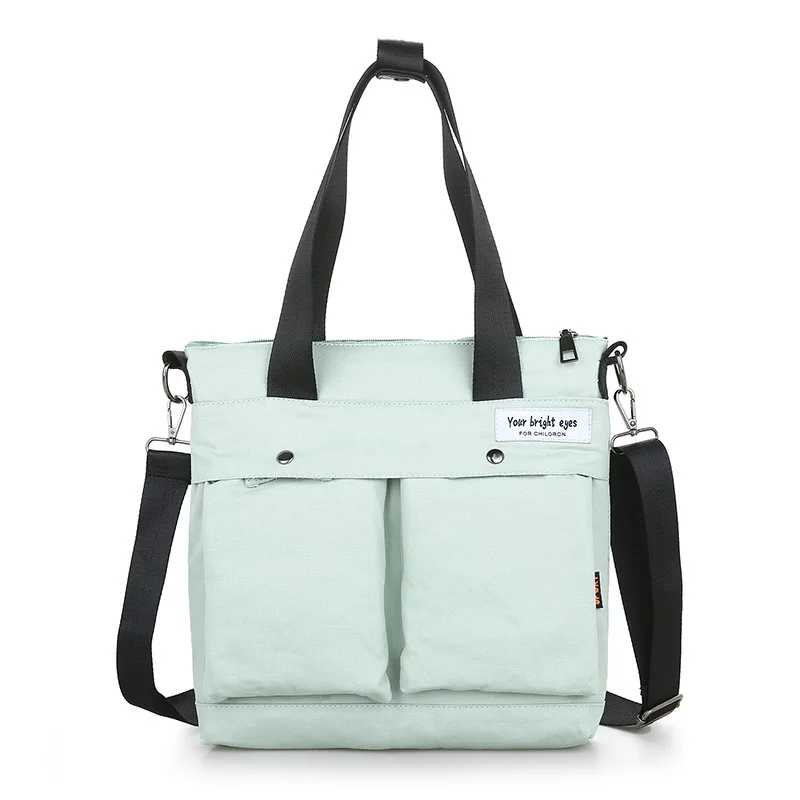 Холщовые сумки для студентов, повседневные Простые многоразовые сумки для покупок, высококачественные сумки-мессенджеры с вышивкой, дизайнерские сумки на одно плечо - Цвет: Light Green