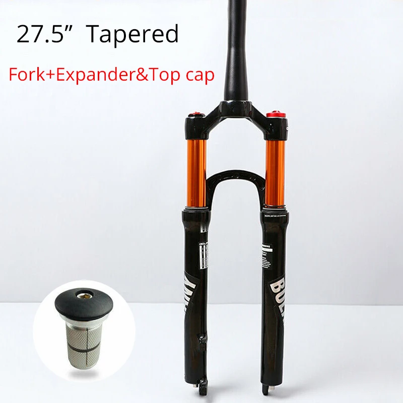 27.5 Tapered-Top cap BOLANY подвеска вилка MTB велосипед конические/прямые 26/27. 5/2" Вилка дисковый тормоз 100 мм путешествия QR велосипедные воздушные вилки - Цвет: 27.5 Tapered-Top cap