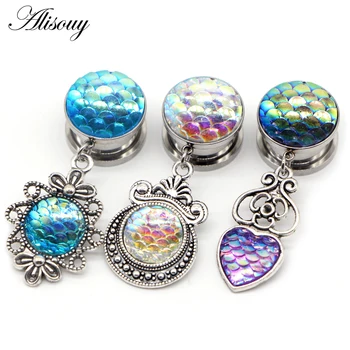 

Alisouy 2pcs Stainless Steel Screw Dangle Ear Plugs Tunnels Fish Scales Ear Expander Piercing Ear Gauges Stretchers Body Jewelry