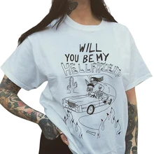 Женская белая футболка Goth Dark, уличная одежда в стиле Харадзюку, белая свободная футболка с круглым вырезом