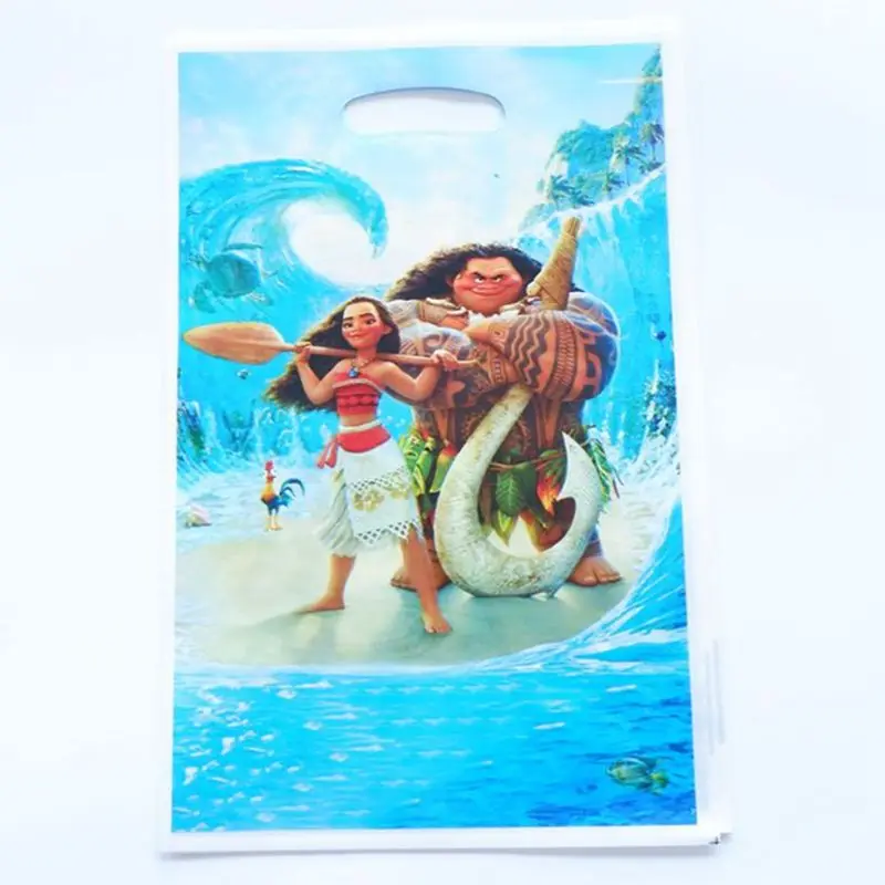 Moana 10 шт./лот Микки и Минни Маус тема вечерние Подарочный пакет вечерние украшения Пластик конфетная сумка там мешок с подарками для детей на день рождения, фестиваль, расходные материалы - Цвет: Moana
