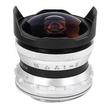 

7.5MM F2.8 Fixed Focus Fisheye Lens Suitable Manual Prime Lens for Canon EOSM EF-M Mount Micro-Single Camera Silver