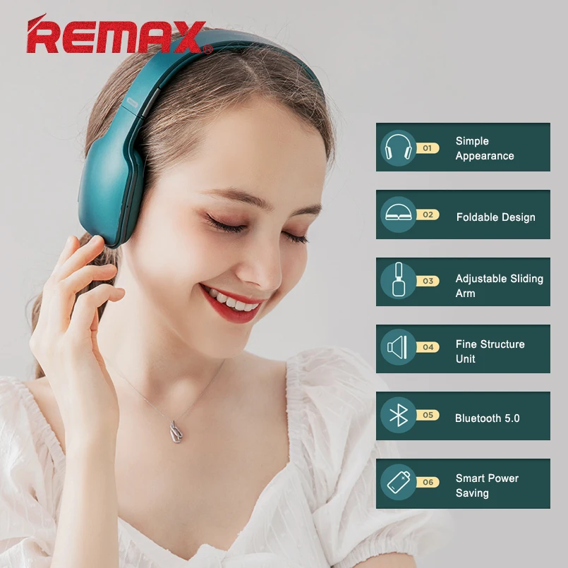 

REMAX Earphone Fashion Ultra-thin Wireless Bluetooth 5.0 Headphone HIFI Stereo Adjustable Desig All-inclusive Music Headphones