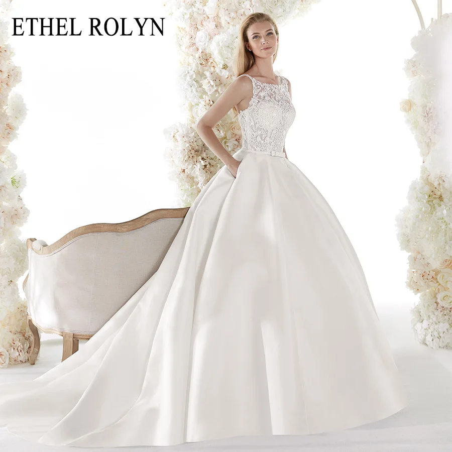 ETHEL ROLYN Soft Satin Vintage Wedding Dress Appliques Simple Lace Up Bride Dresses A-Line Wedding Gowns Vestido De Noiva
