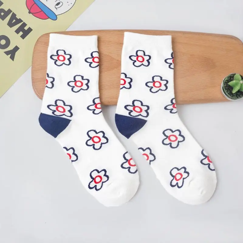 3 пары корейских милых носков для женщин и девочек, винтажные носки с цветочным принтом, B0KD