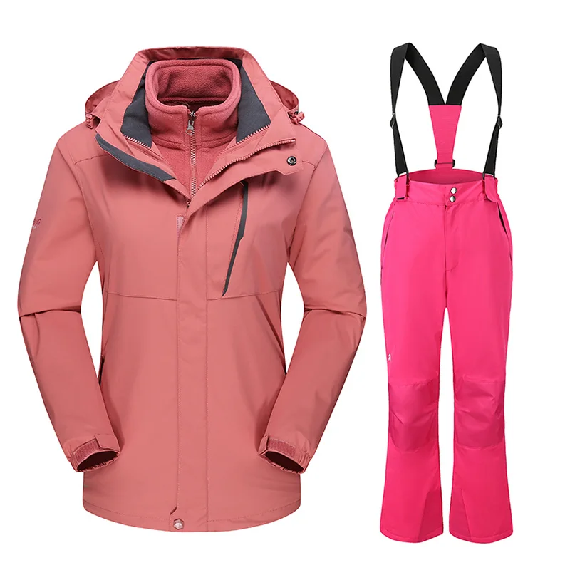 Goexplore ore лыжный костюм для женщин бренд утолщаются теплые ветрозащитные дышащие уличные Водонепроницаемая Лыжная одежда Зимний зимний костюм для женщин - Color: pink J rose P