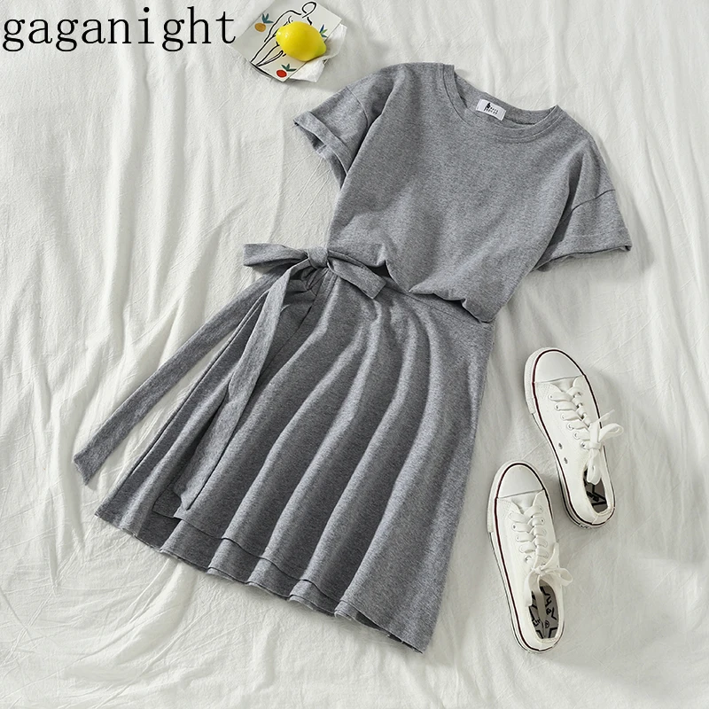 

Gaganight Fashion Casual Slim 2 Pcs Women Set O Neck Short Sleeve Pullover T Shirt + High Waist Hip Pleat Design Skirt Suit