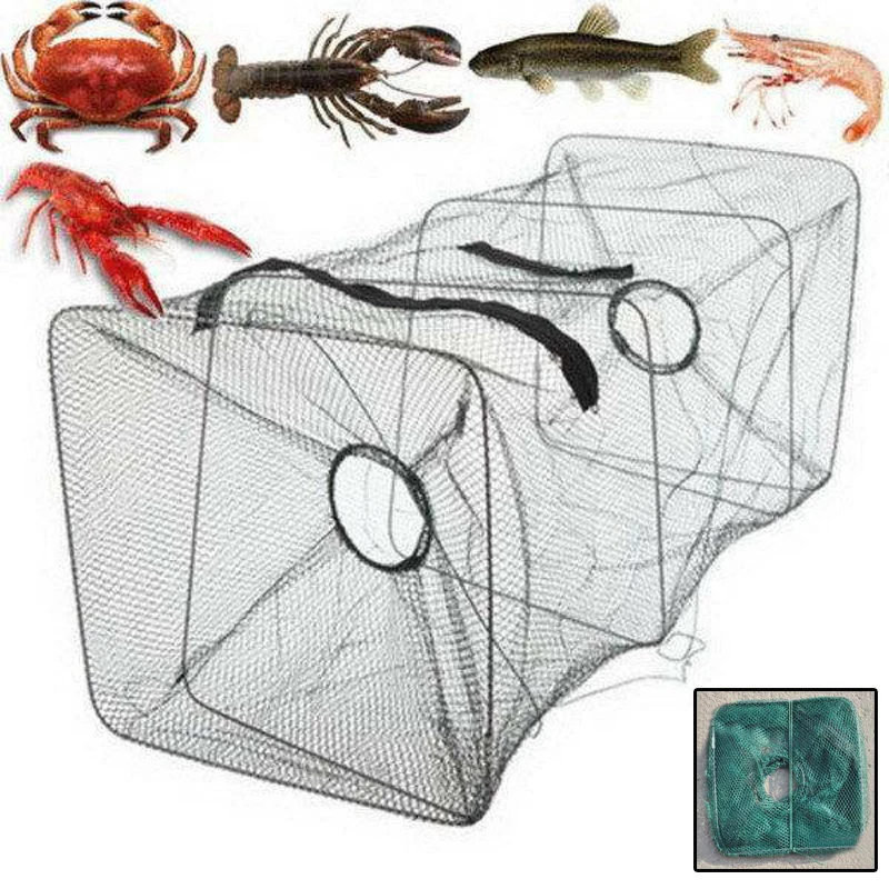 

Folding Round Frame Nylon Mesh Crab Crawdad Shrimp Minnow Bait Trap Cast Fish Net Fishing Landing Tackle accessory tool