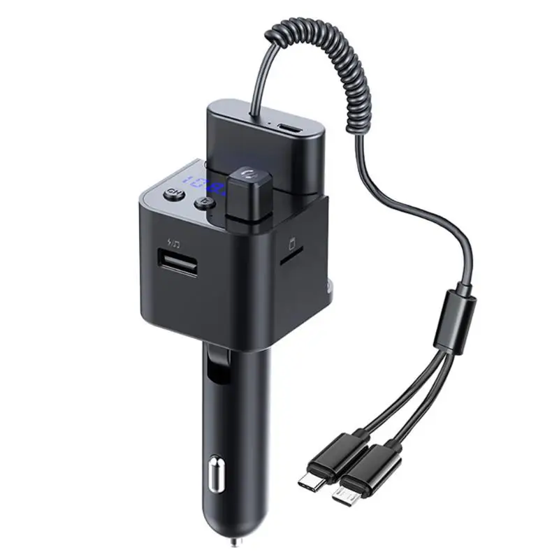 Автомобильное зарядное устройство type-C+ Micro USB BT5.0, адаптер громкой связи с поддержкой tf-карты/u-диска, MP3-плеера, автомобильное зарядное устройство с внешним аккумулятором на 800 мАч