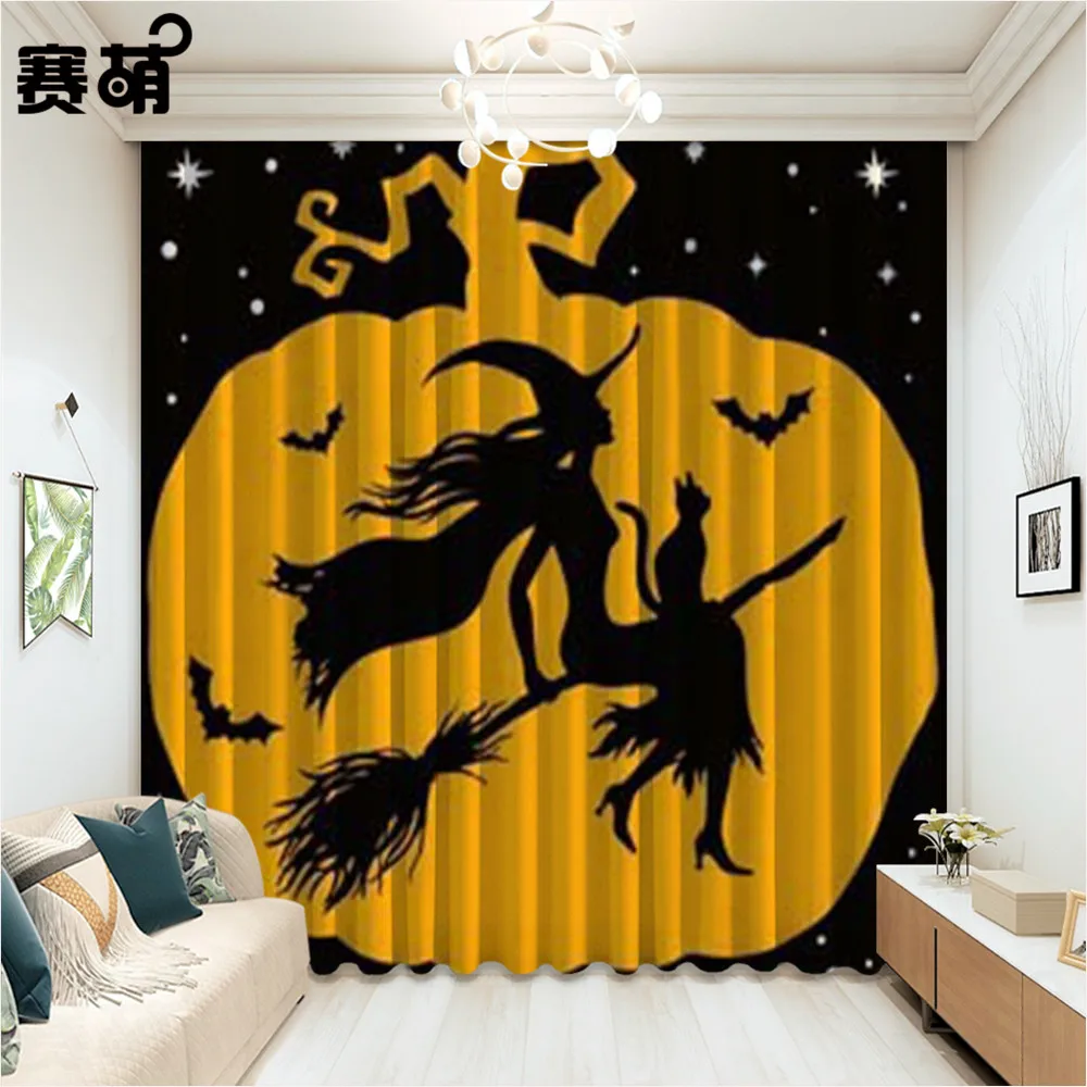 

Halloween Theme Curtains Modern Horror Halloween Party Pumpkin Window Curtains for Living Room Bedroom Polyester Shower Curtain