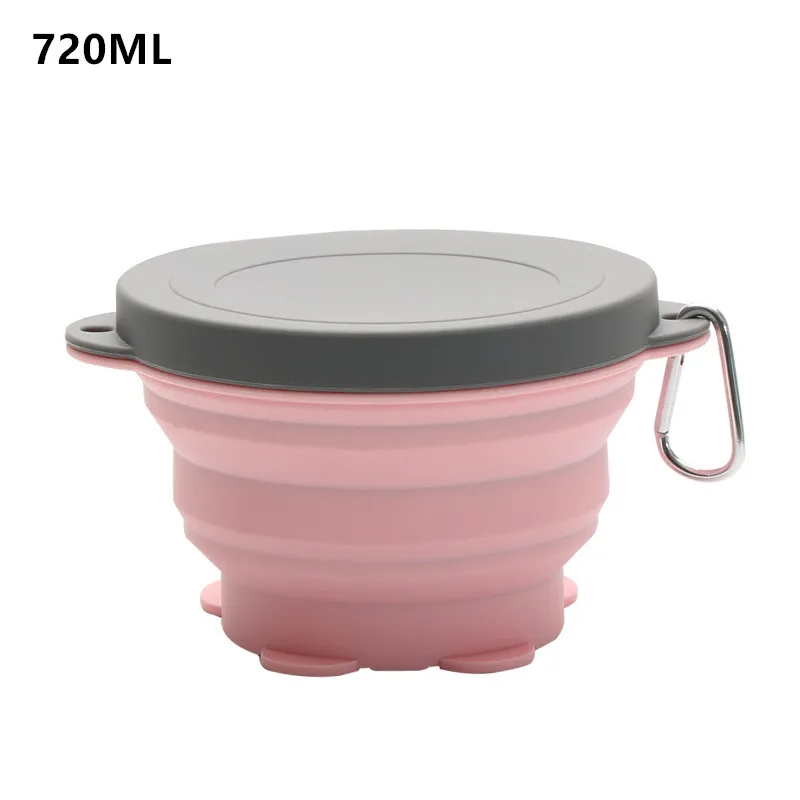 720/1000 мл Портативная Складная миска для пикника на открытом воздухе силиконовая Фруктовая тарелка с крюком и ручкой - Цвет: Pink  720ml