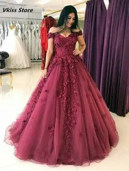 Red Off Shoulder A Line Prom Dress 2022 V Neck Lace Appliques Robes De Soirée Floor Length Boho Tulle Party Gown Vestido Fiesta