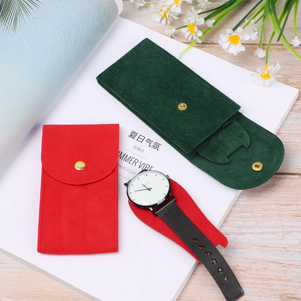 Bolsa de franela de reloj para hombre y mujer, embalaje de terciopelo a presión, anillo, pulsera, bolsa de regalo, estuche de almacenamiento de viaje para amantes de los relojes, 1 ud.