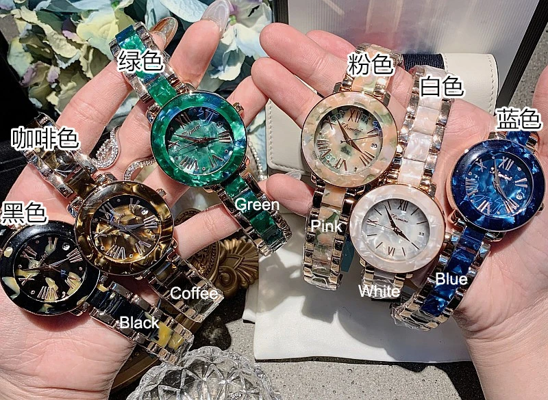 Роскошные брендовые классические часы-браслет из смолы с цветочным рисунком для женщин, нейтральный дизайн, модные зеленые нарядные часы, водонепроницаемые часы с календарем, saat