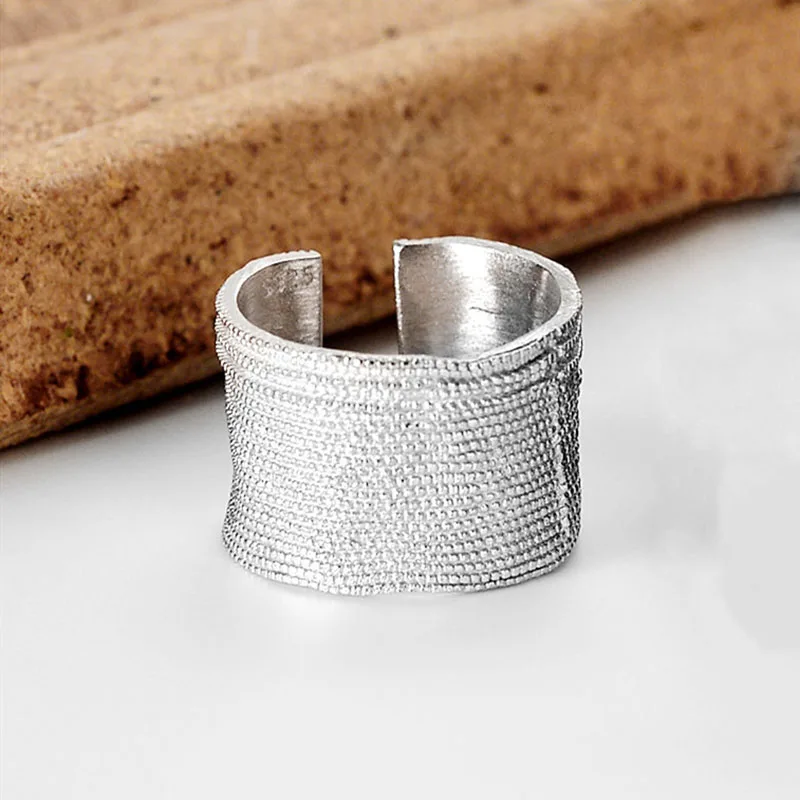 Silver Rings Silver Ring Foxanry INS Fashion Silver Color Wide Rings for Women Vintage Popular Design Irregular Texture Charm Party Jewelry Gifts
