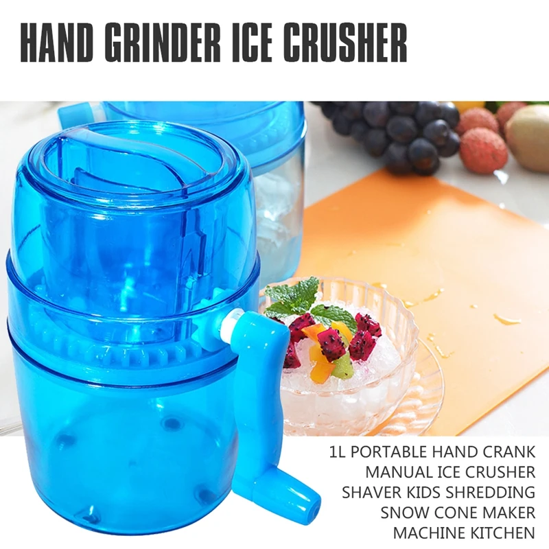 1L Portable Hand Crank Manual Ice Crusher Shaver Kids Shredding Snow