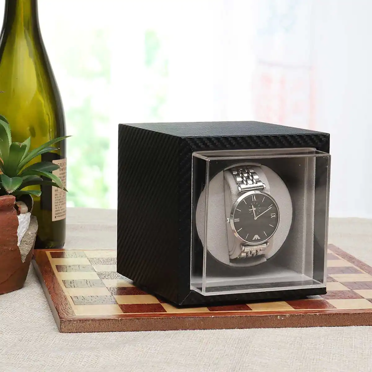 С автоматическим заводом часов немой двигатель шейкер из углеродного волокна часы коробка для ювелирных изделий Организатор хранения данных часы аксессуары