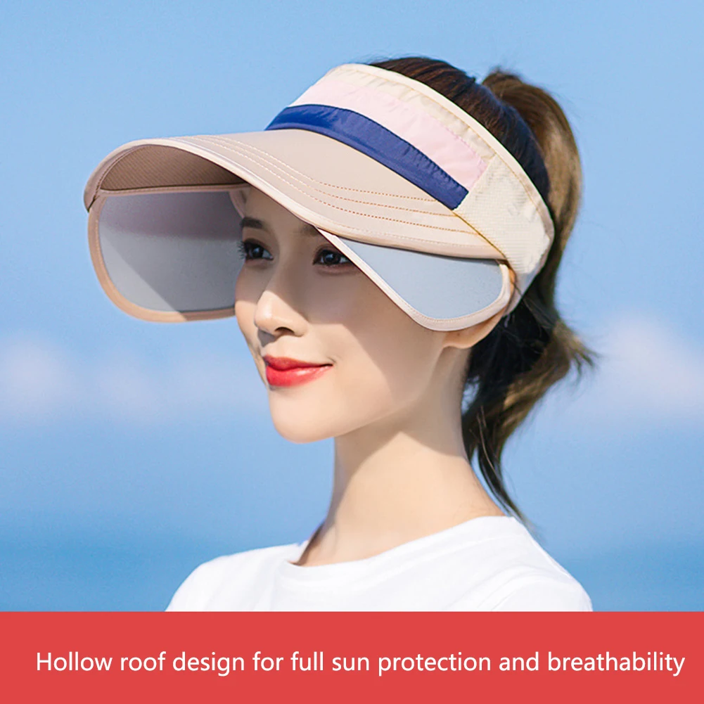 

Women Retractable Pull Plate Beach Lengthen Brim Empty Open Top Sweat Absorbent Knitting Running Elastic Sun Hat UV Protection