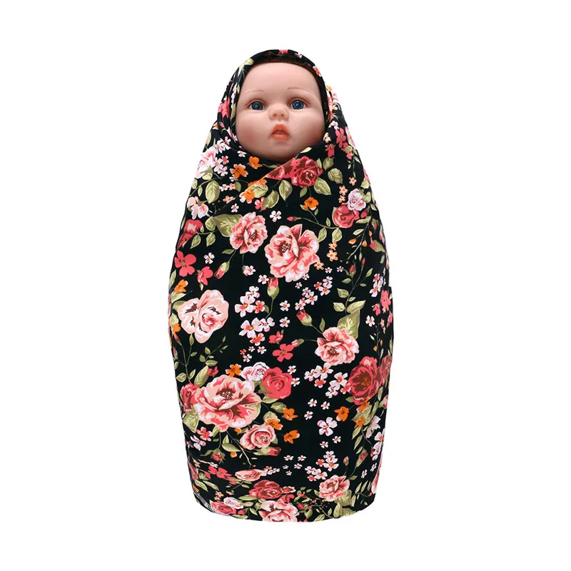 Для новорожденных детей с цветочным принтом детское стеганое одеяло, стильный комплект для маленьких девочек и мальчиков, для завёртывания для пеленания одеяло шапки тюрбаны 90x90 см