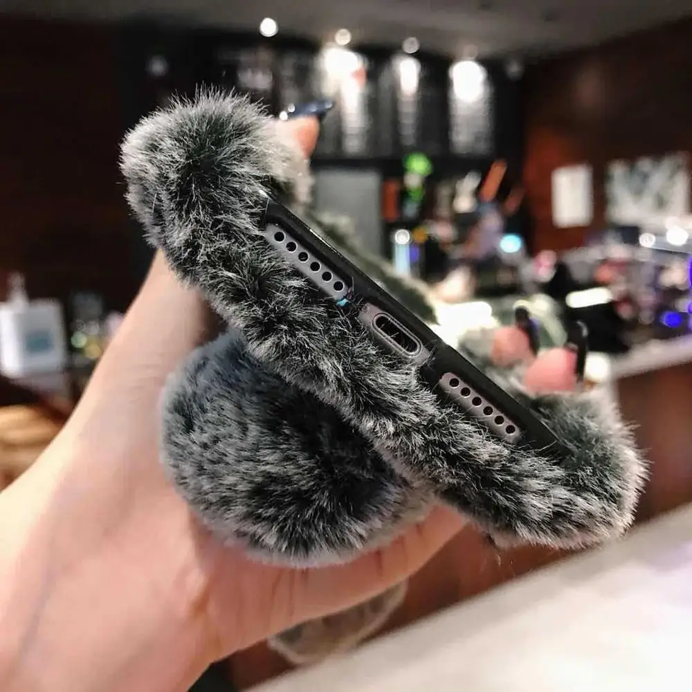 Милый заячьи ушки теплый мягкий пушистый чехол для телефона для iPhone 11 Pro Max XR XS Max X 7 8 6S Plus чехол Мягкая Плюшевая задняя крышка для телефона подарок