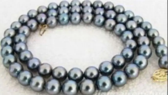 Charming 9-10mm Natural Tahitian genuine black peacock pearl necklace NEW
