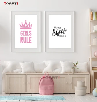 

Poster&Print Girls Rule Crown Sweet Home Wall Painting Girl Bedroom Modular Canvas Picture Wall Art Murals Modern Home Decor